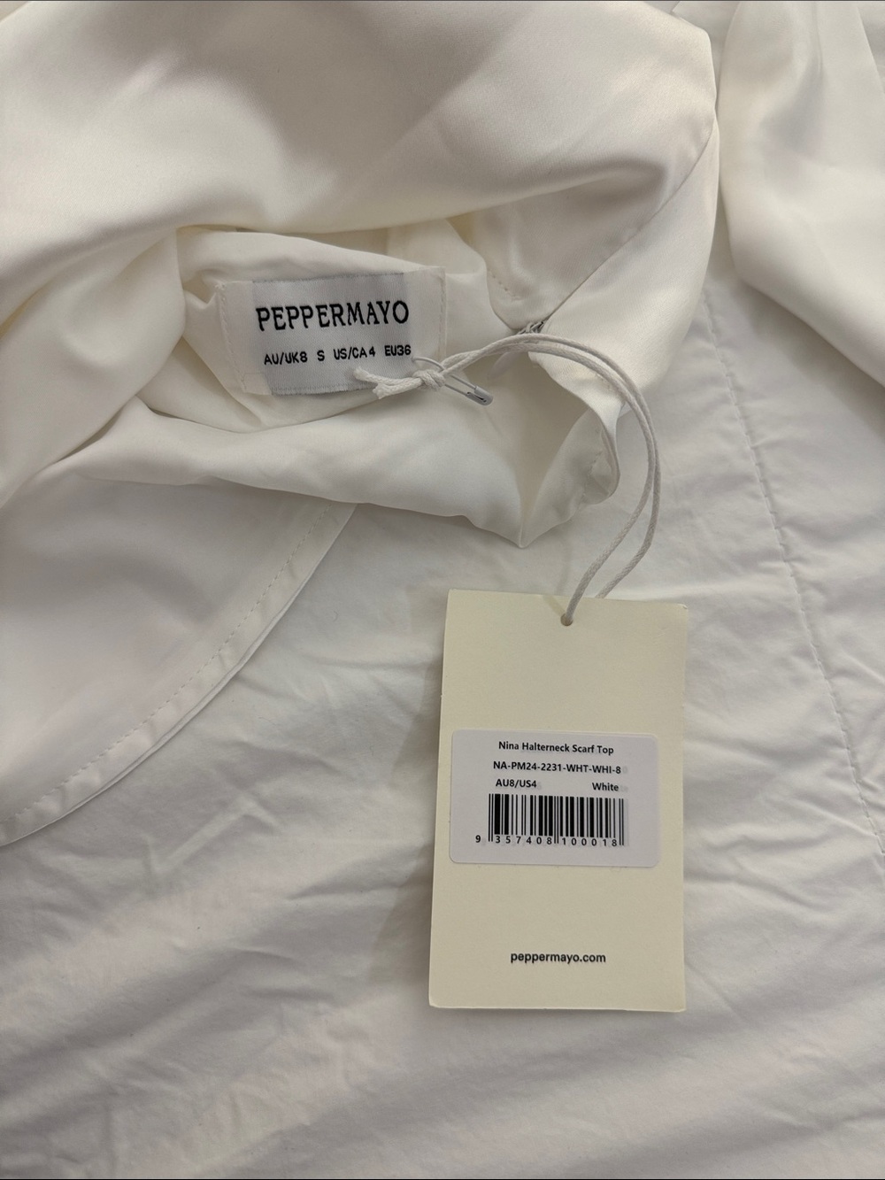 Peppermayo Women’s Satin Halter Scarf Top in Ivory - Picture 2 of 3